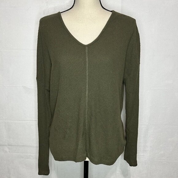 Heart & Hips Ribbed Open Twist Back Knit Olive Green Stretch Top Sz M - Picture 1 of 8